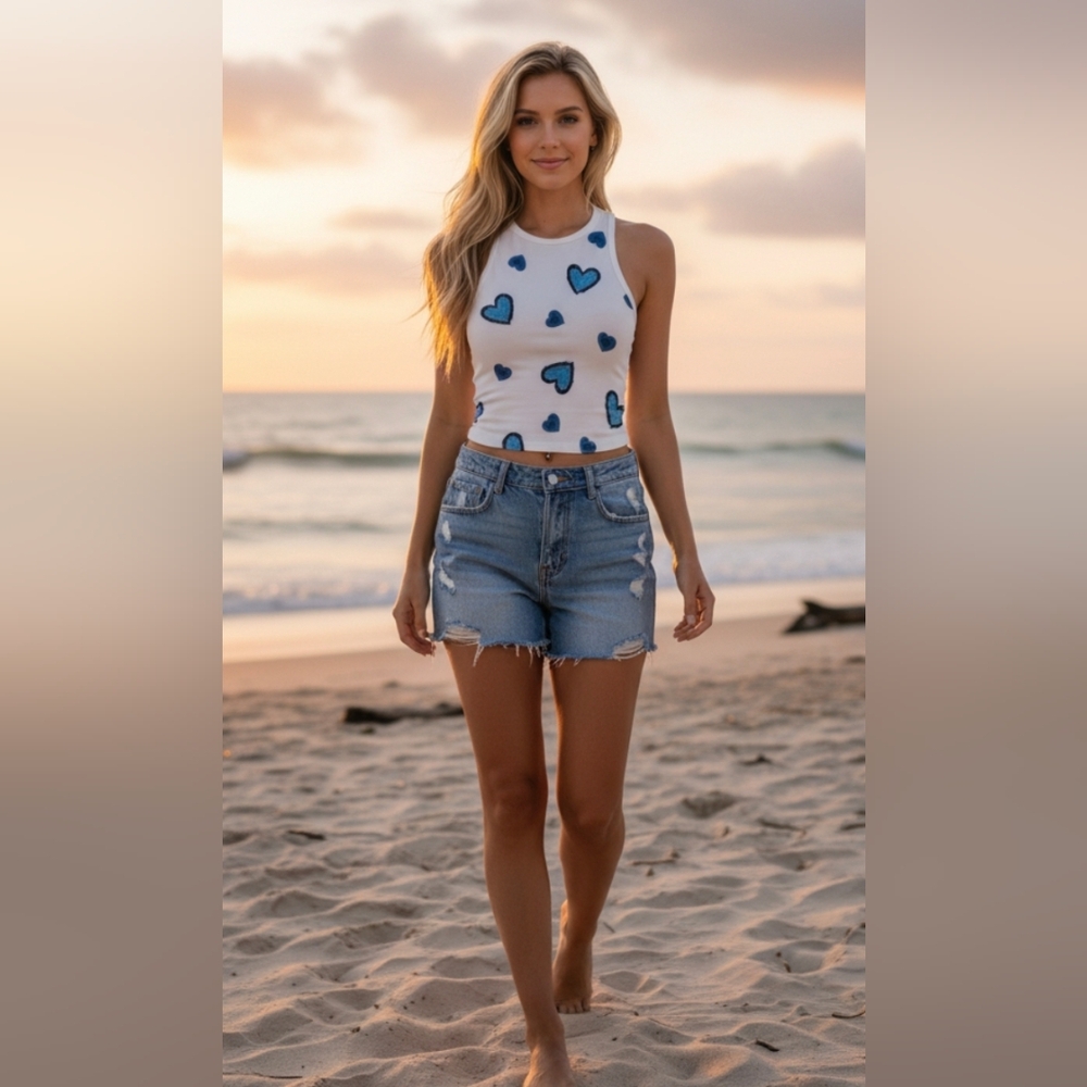 Crop Top With Blue Heart Prints